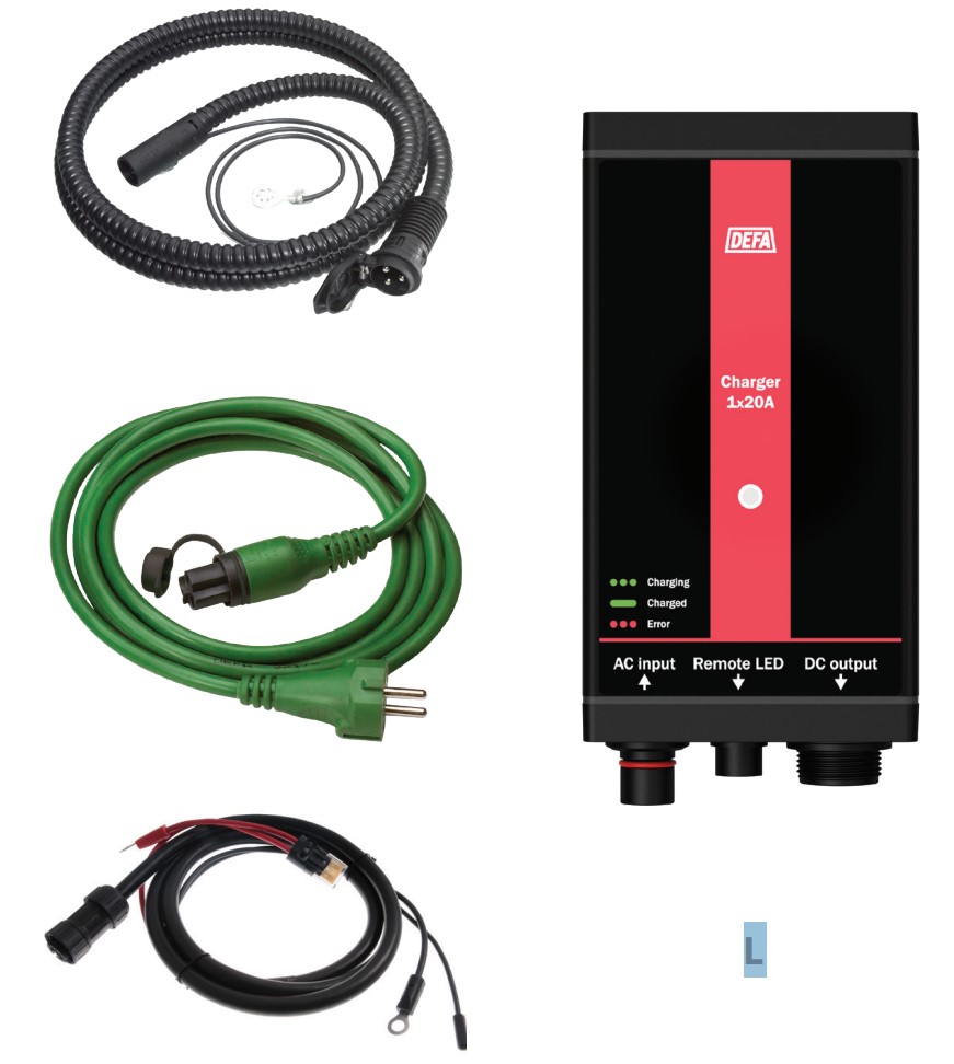 Defa Multicharger akkulaturisarja 1x12A 12V, liitäntäsarja ja 5m syöttökaapeli