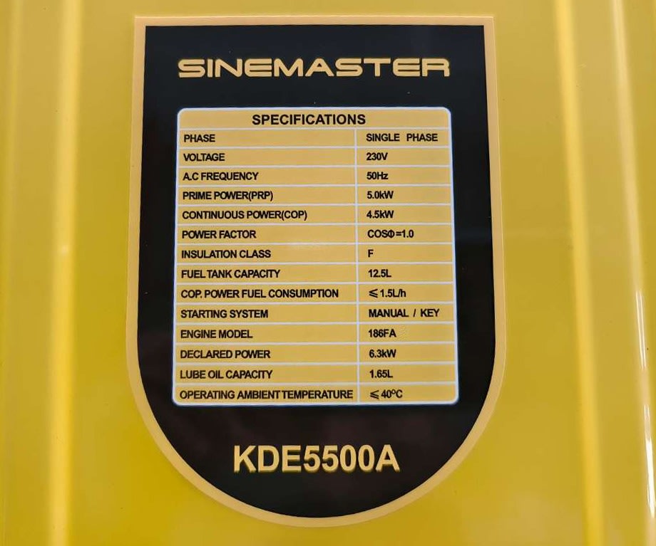 Sinemaster KDE5500A 230V aggregaatti