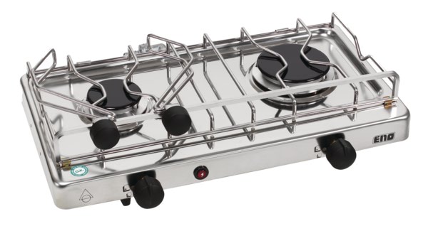 ENO kaasuliesi 2-liekkinen pöytämalli, kattilanpitimet ja sähkösytytin