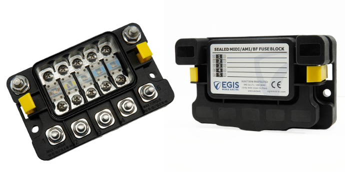 EGIS MIDI 5x sulakepesä, suojattu kansi M8 sisään ja ulostulot