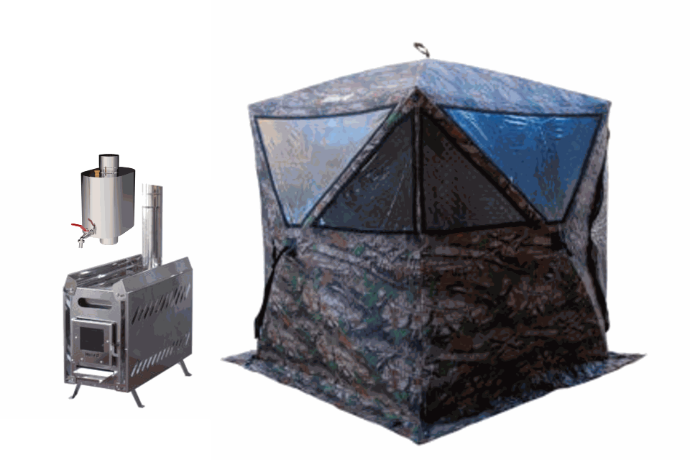 inord CAMO Q10 -saunateltta "Explorer"-kiukaalla ja piippuvesisäiliöllä