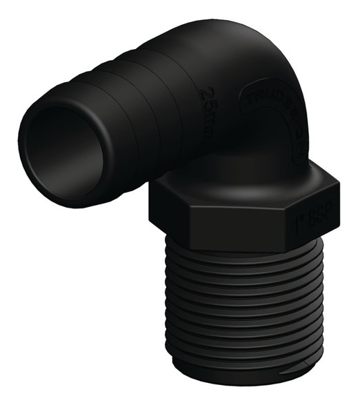 Trudesign letkuliitin 1/2" 13 mm 90° BSP ulkokierre komposiitti