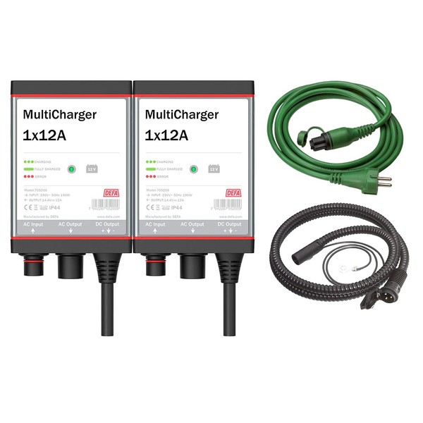 Defa Multicharger akkulaturisarja 2x12A 12V, liitäntäsarja ja 5m syöttökaapeli
