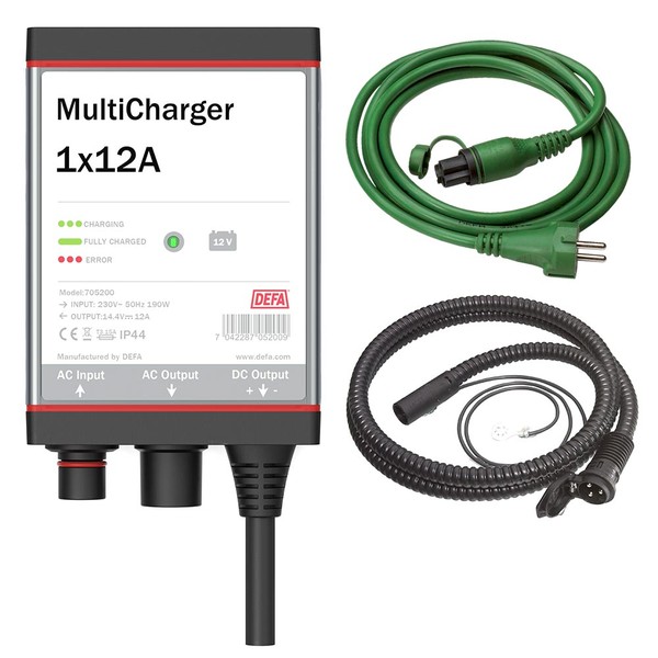 Defa Multicharger akkulaturisarja 1x12A 12V, liitäntäsarja ja 5m syöttökaapeli